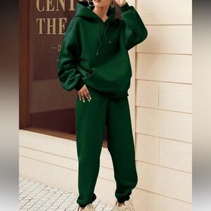 SHEIN Dark Green Relaxed Hoodie & Joggers Set